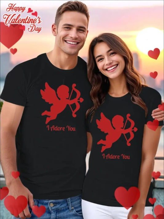 Love Valentine'S Day T-Shirt,   Couple T-Shirt, Couple Christmas, Fashion Casual T-Shirt, Short-Sleeved T-Shirt